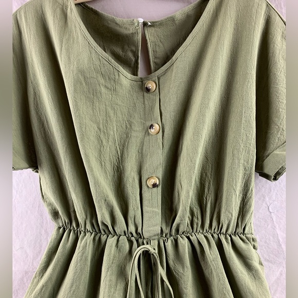 Khaki Drawstring Waist Ruffle Hem Romper - Picture 8 of 9